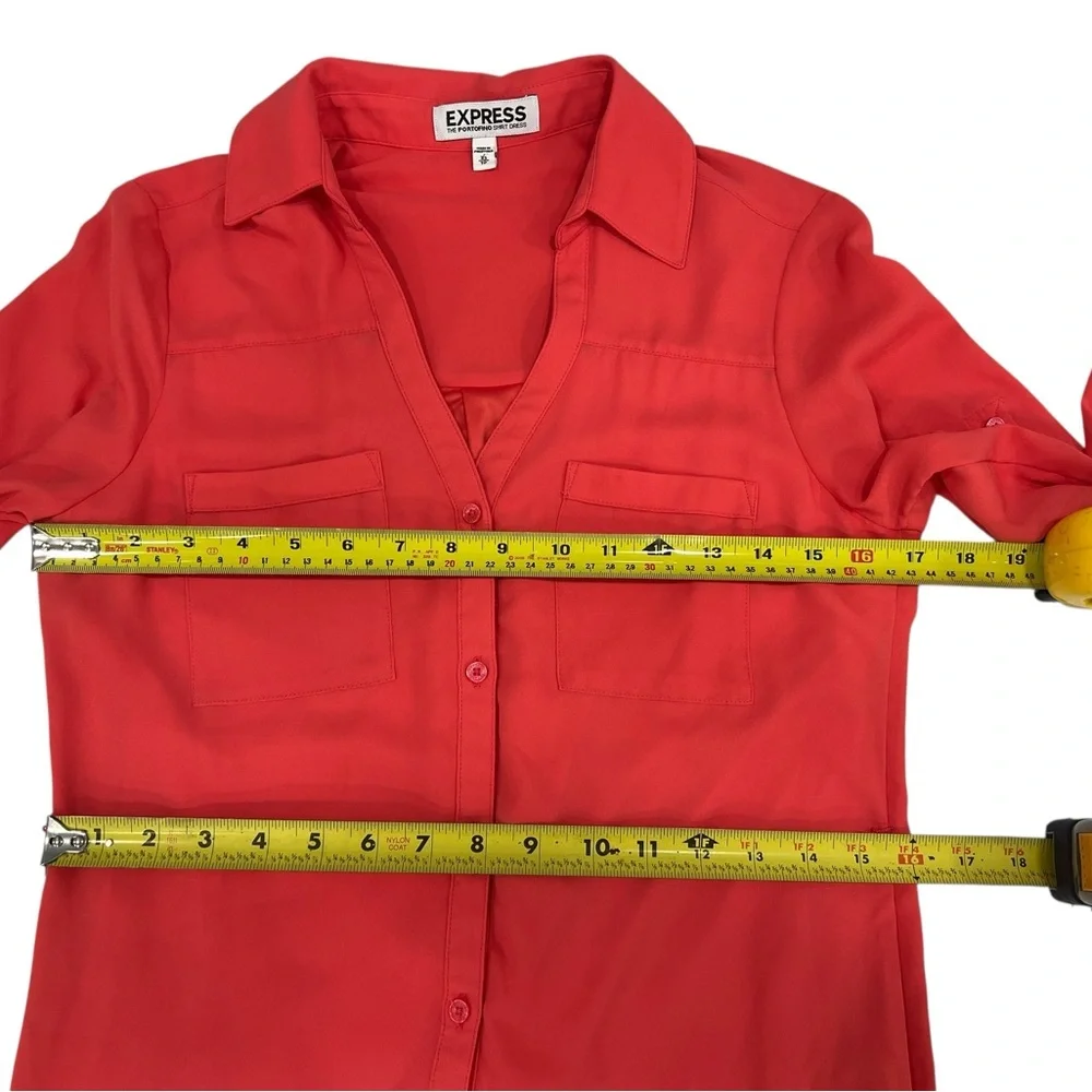 Express Red Long Sleeve Notched Collar Shirt Dress size XS Extra Small Summer